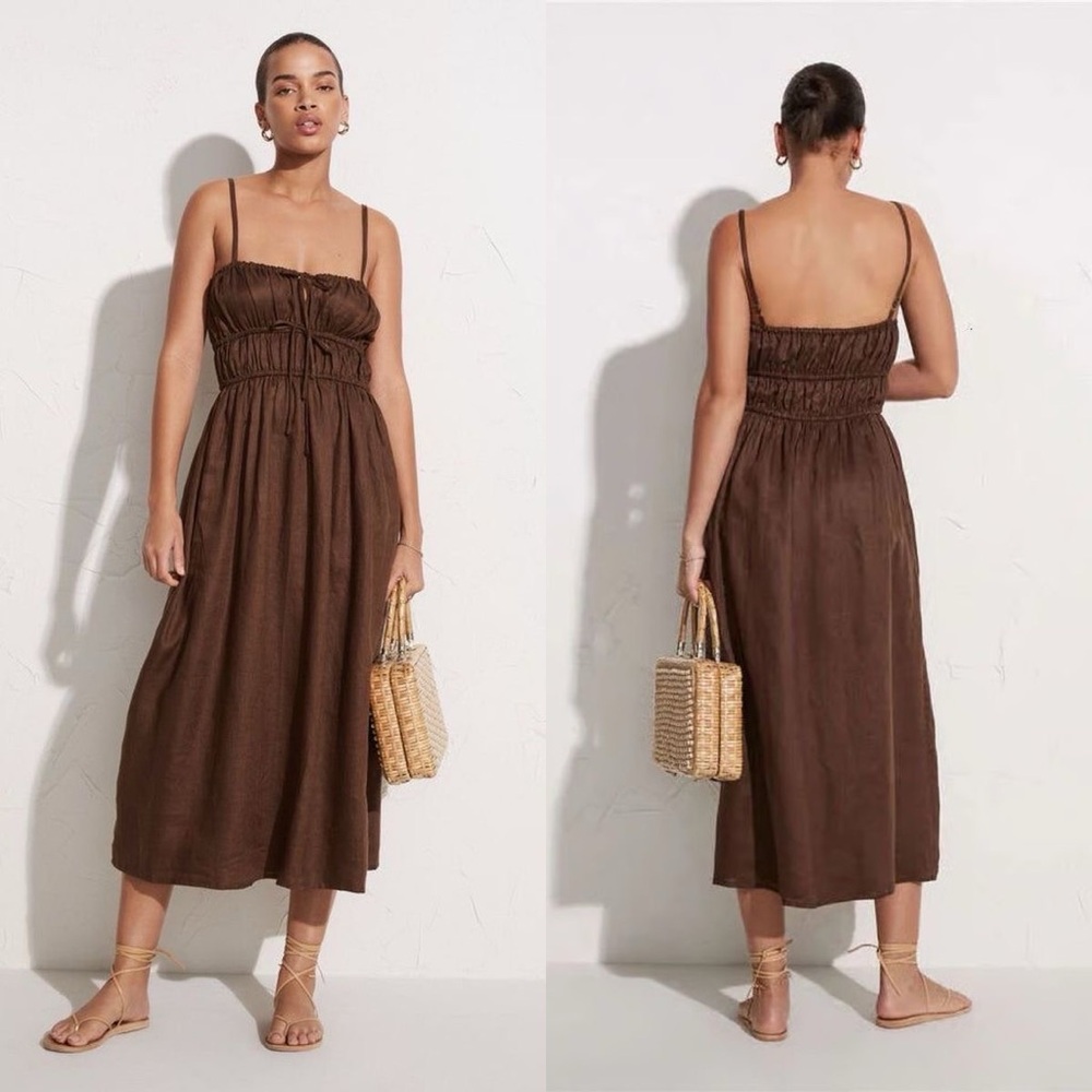 FAITHFUL THE BRAND Francesca Midi Dress Plain Chocolate Small US 4 AUS 6